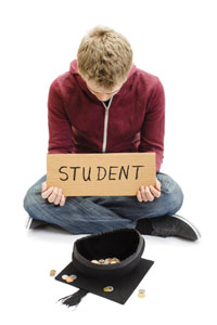 Student holding a sign and taking donations.